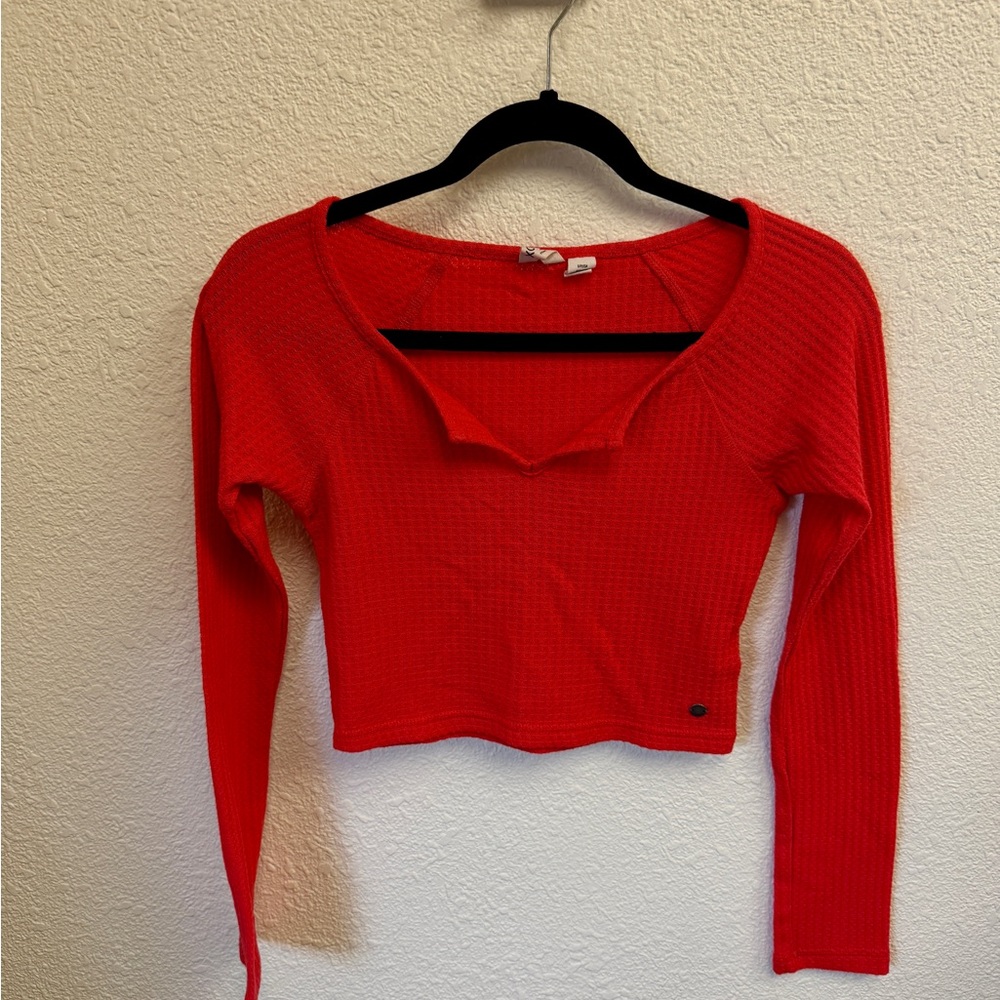 Roxy Orange-Red Fitted Crop Long Sleeve Size S